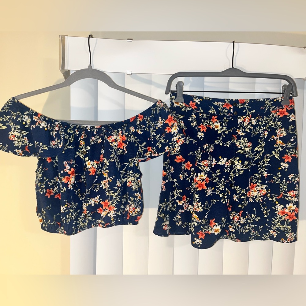 Floral Off-Shoulder Top and Skirt Set